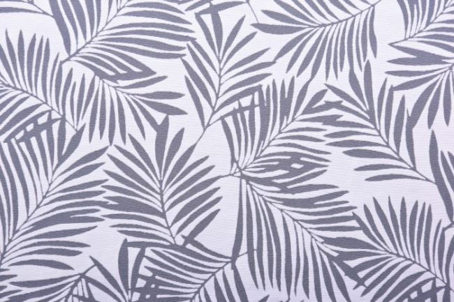 Tkanina koszulowa kremowa z tropikalnymi liściami Q11402-014