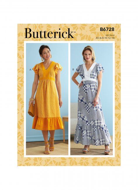 Wykrój Butterick na damskie sukienki w roz. 40-48 B6728-E5