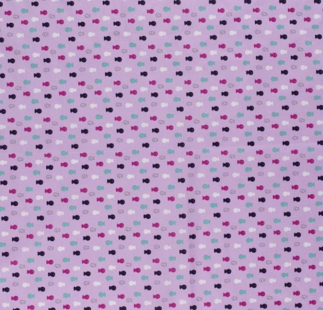 Tkanina bawełniana lila z nadrukiem kolorowych rybek 13094/012