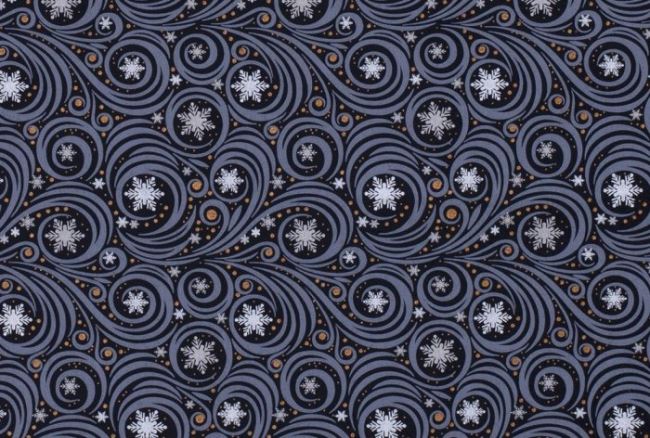 Tkanina bawełniana świąteczna niebieska z ozdobnym wzorem 16704/008