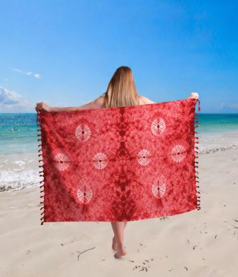Pareo/sarong w kolorze czerwonym z nadrukiem batikowym BALI222
