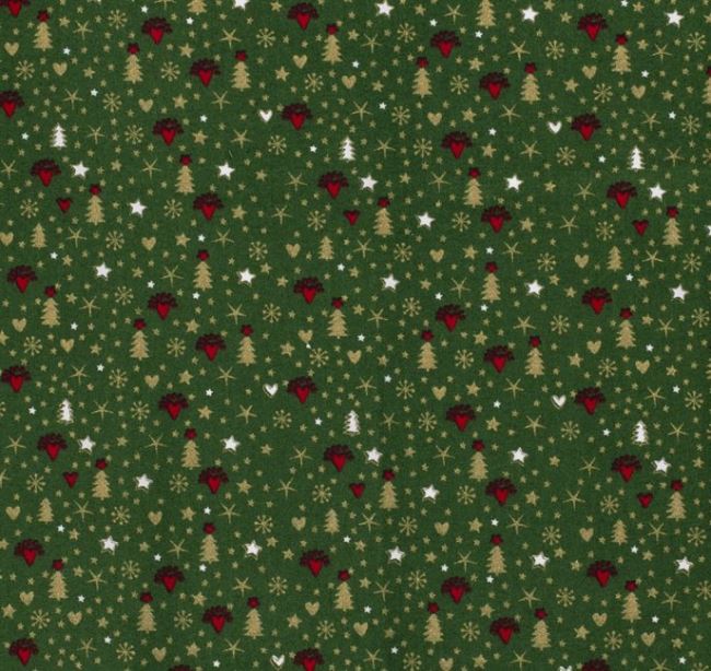Tkanina bawełniana świąteczna zielona z drobnym nadrukiem 14707/025