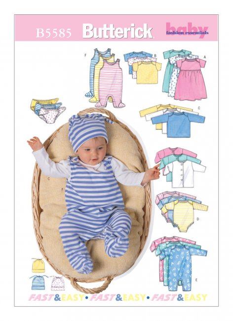 Wykrój Butterick na niemowlęcą odzież w roz. Pr-Nb-Sml B5585/PRE