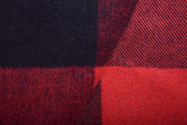 Tkanina płaszczowa z tkanym wzorem czerwonej kratki 18041/015
