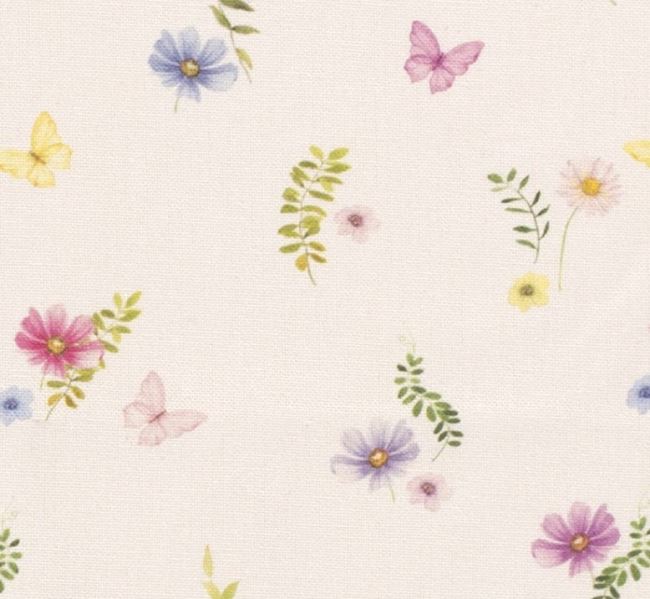 Tkanina dekoracyjna kremowa z cyfrowym nadrukiem kwiatów 01652/050