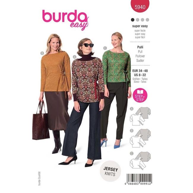 Wykrój Burda na damskie bluzeczki w roz. 34-48 5940