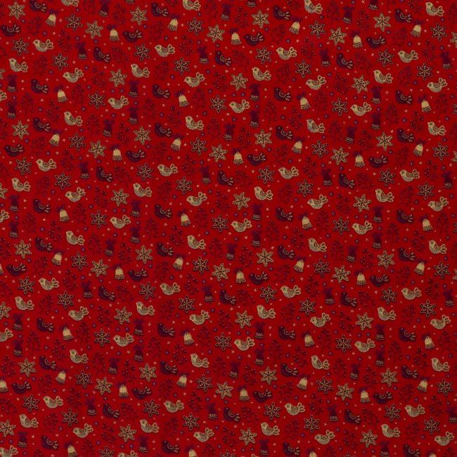 Tkanina bawełniana świąteczna czerwona z dzwoneczkami 14706/015