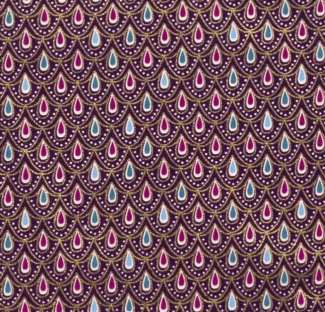 Świąteczna tkanina bawełniana fioletowa z ozdobnym nadrukiem 18712/044