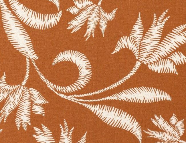 Tkanina wiskozowa z dodatkiem lnu pomarańczowa z kwiatami 15235/056