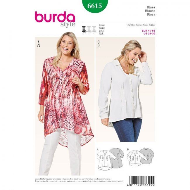 Wykrój Burda na damskie bluzy 6615