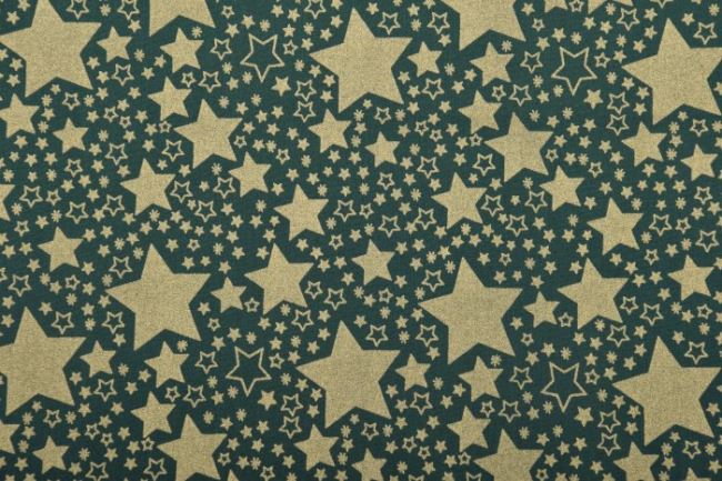 Świąteczna tkanina bawełniana zielona ze średnimi gwiazdkami 12710/025