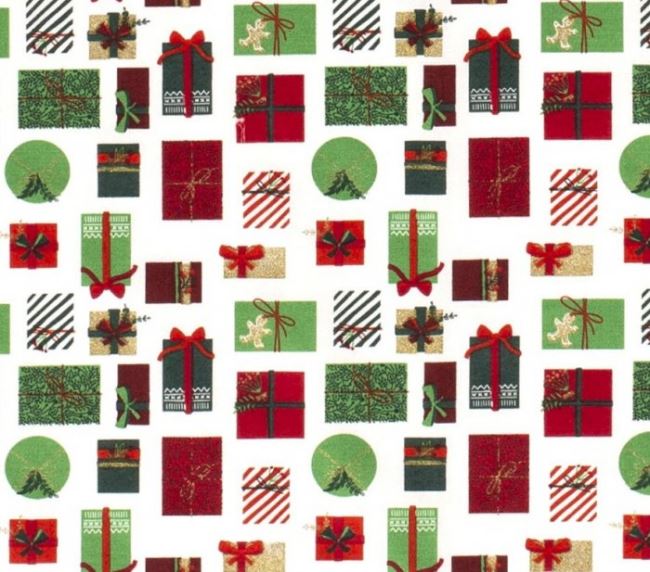Tkanina bawełniana świąteczna kremowa z nadrukiem prezentów 16721/051