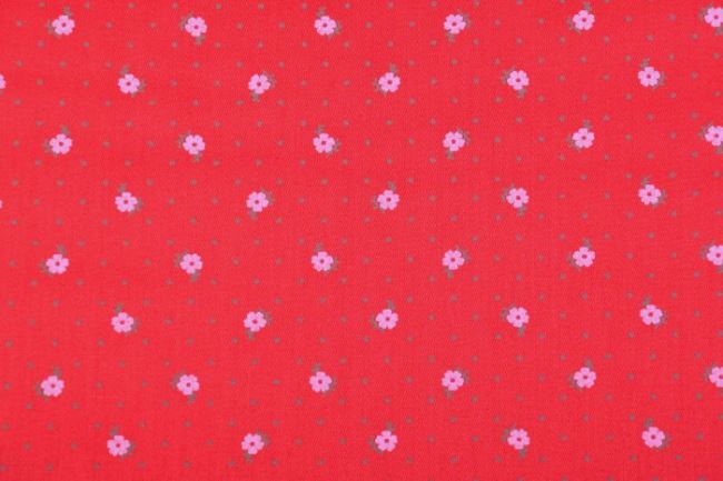 Bawełniane płótno czerwone z połyskiem i kwiatami TM2001-092