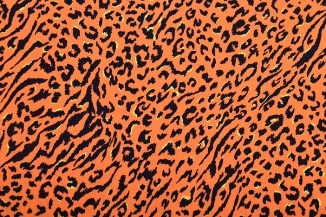 Tkanina wiskozowa pomarańczowa ze zwierzęcym wzorem 11744/036