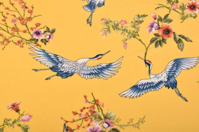 Żorżeta żółta z nadrukiem kwiatów i ptaków 14935/570