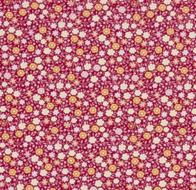 Popelina  w kolorze bordowym z nadrukiem drobnych kwiatków 19709/019