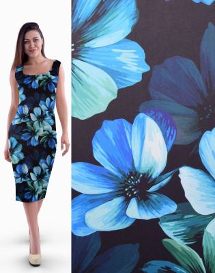 Dzianina funkcyjna Venezia czarna z cyfrowym nadrukiem kwiatów CSA010