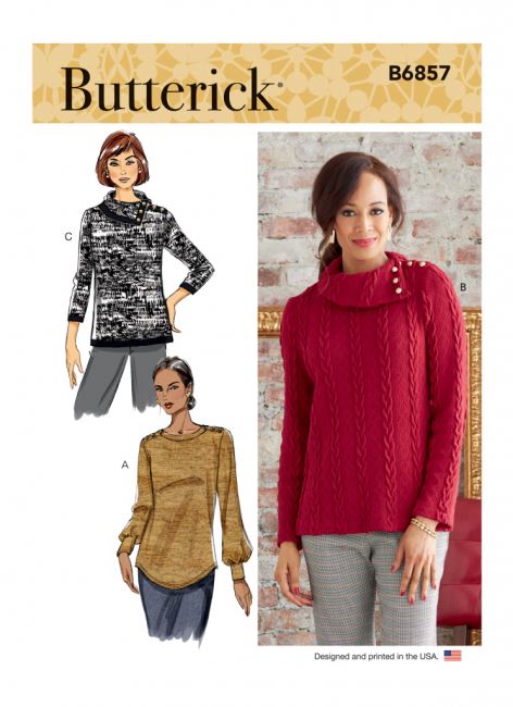 Wykrój Butterick na damskie bluzki i sweter w wielkości XS-XXL B6857-A