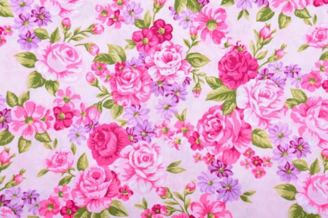 Amerykańska bawełna do patchworku różowa z nadrukiem kwiatów 199PYOPM/30