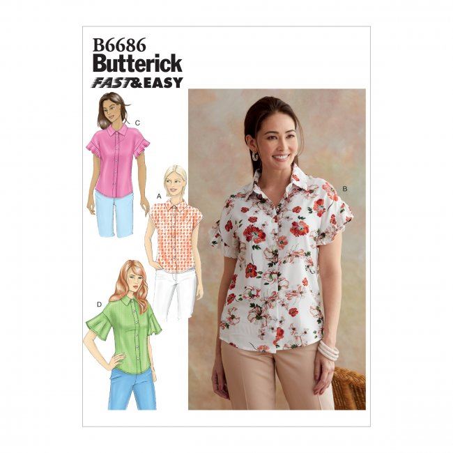 Wykrój Butterick na damskie koszule z krótkim rękawem w wielkości 36-44 B6686-A5