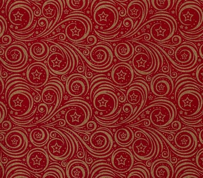 Tkanina bawełniana świąteczna czerwona ze złotymi gwiazdkami 14701/015