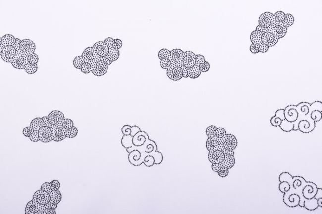 Tkanina bawełniana biała z nadrukiem malowanych chmurek KC0311-012
