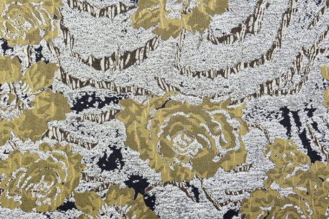 Luksusowa tkanina kostiumowa złota z kwiatowym błyszczącym wzorem 11047/069