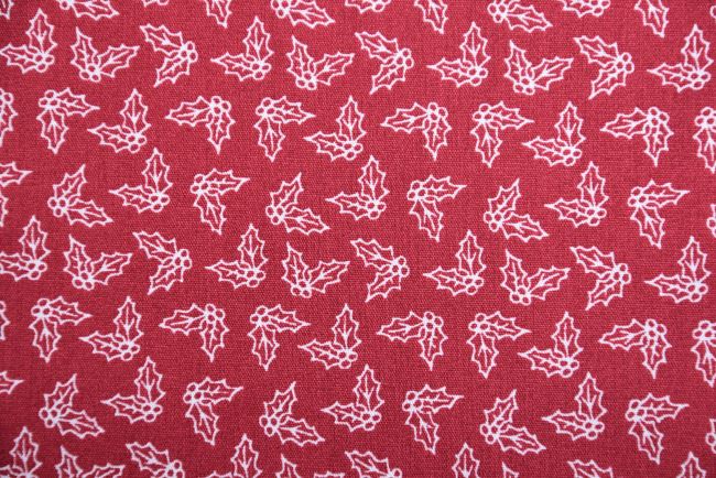 Tkanina bawełniana świąteczna czerwona z nadrukiem gałązek K15041-015D