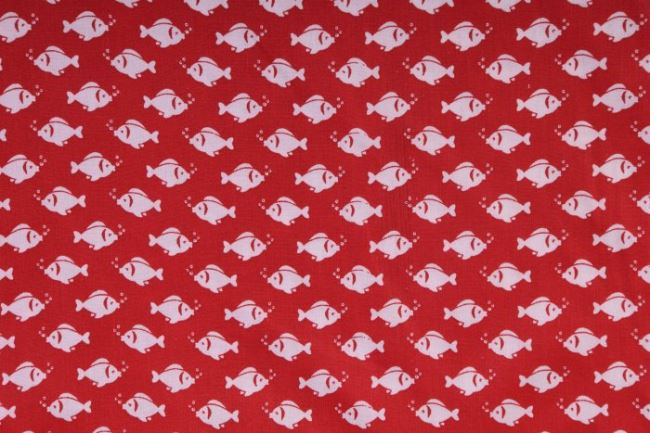 Tkanina bawełniana czerwona w rybki 2461/015