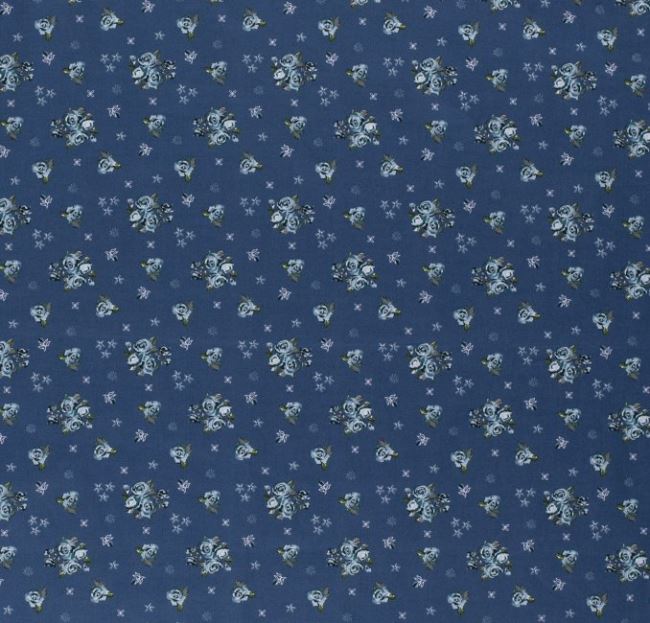 Tkanina bawełniana ciemnoniebieska z nadrukiem kwiatów 13083/007