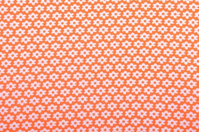 Tkanina bawełniana pomarańczowa z nadrukiem białych kwiatków KC9090-033
