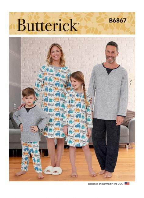 Wykrój Butterick na piżamy w roz XS-L/S-XL B6867-A