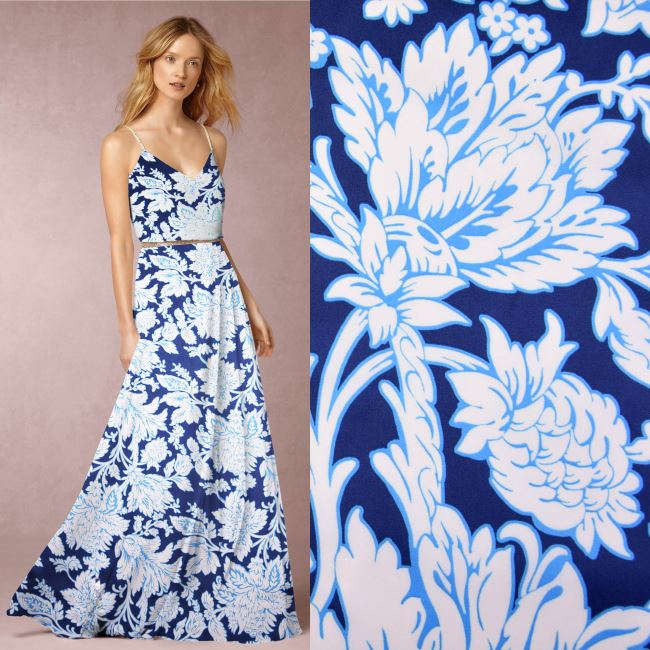 Bluzka/sukienka z połyskiem w kolorze niebieskim z nadrukiem kwiatowym TF1021