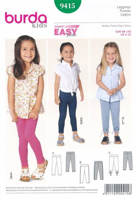Wykrój na legginsy dla dzieci w roz. 98-140 9415