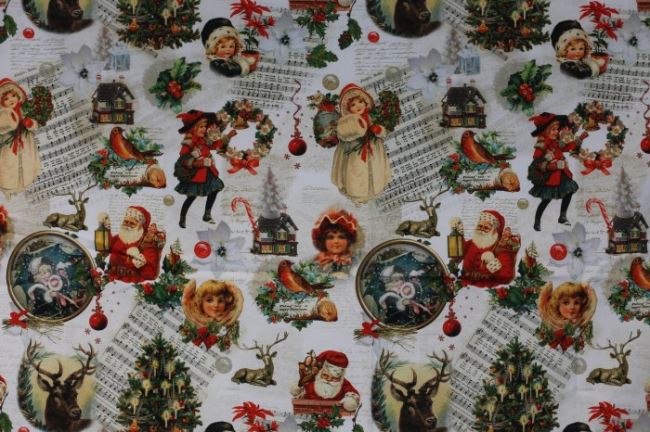 Tkanina dekoracyjna ze świąteczny nadrukiem cyfrowym kolędników 1090/015