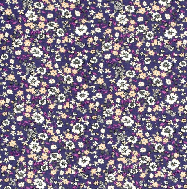 Tkanina wiskozowa w kolorze fioletowym z nadrukiem kwiatowym 20164/047