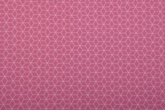 Dzianina bawełniana z geometrycznym wzorem różowa 3480/018