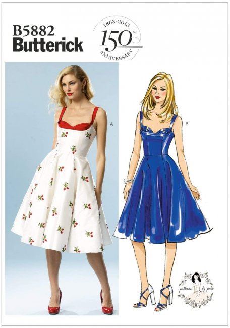 Wykrój Butterick na damskie retro sukienki w roz. 38-46 B5882-D5