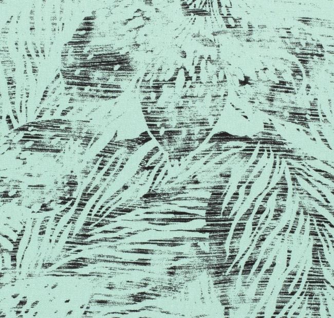 Tkanina wiskozowa z lnem zielona z nadrukiem abstrakcyjnym 17141/021