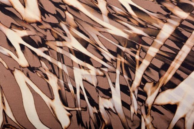 Dżersej wiskozowy brązowy z batikowanym nadrukiem X385/054