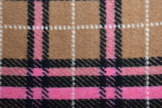 Tkanina płaszczowa w beżowo-różową kratkę 18468/880