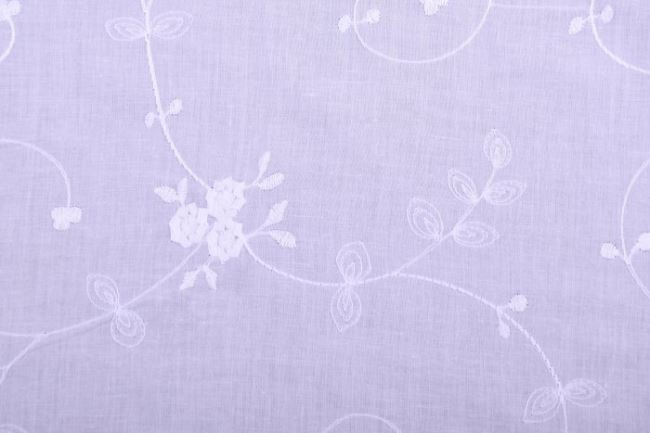 Tkanina bawełniana biała w haftowane kwiaty 05859/005