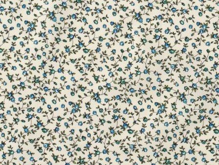 Tkanina bawełniana kremowa z nadrukiem turkusowych kwiatów 13596/004