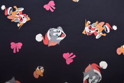 1 m dzianiny bawełnianej w kolorze czarnym z nadrukiem Tom i Jerry DS-KUP82