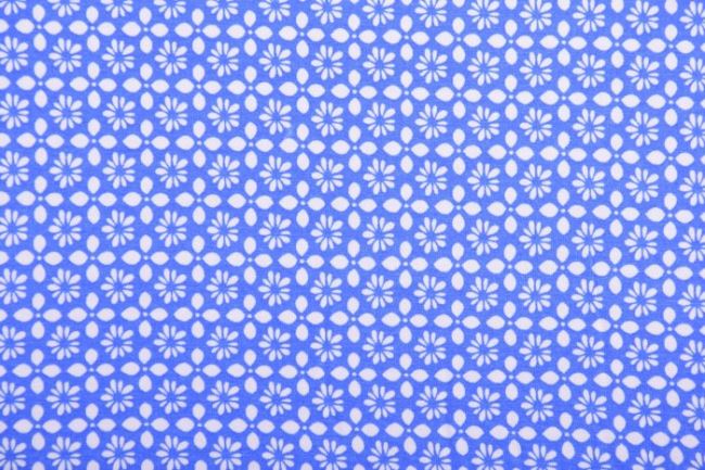Dżersej wiskozowy niebieski z białymi kwiatami 4305/004
