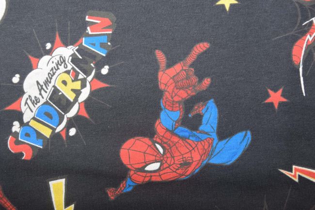 1 m dzianiny bawełnianej w kolorze szarym z nadrukiem Spider-Mana DS-KUP151