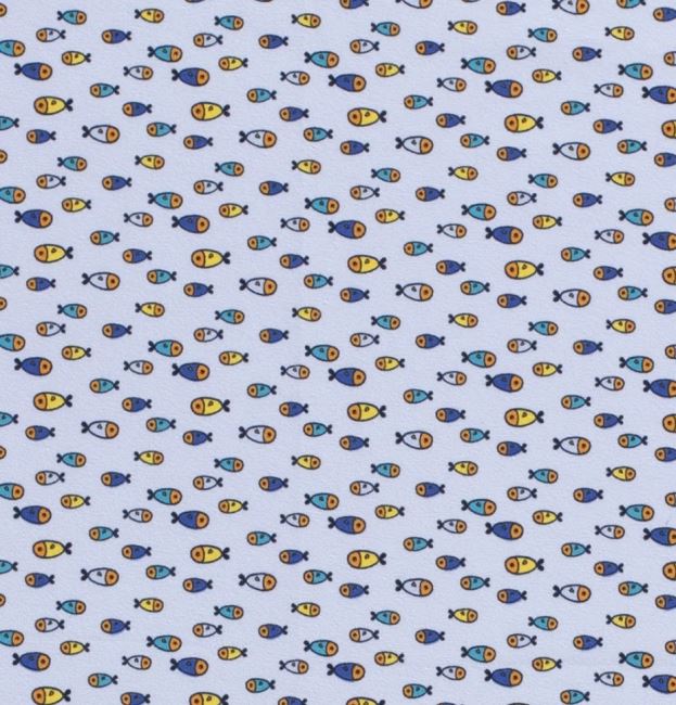 Dzianina bawełniana jasnoniebieska z nadrukiem rybek 17681/003