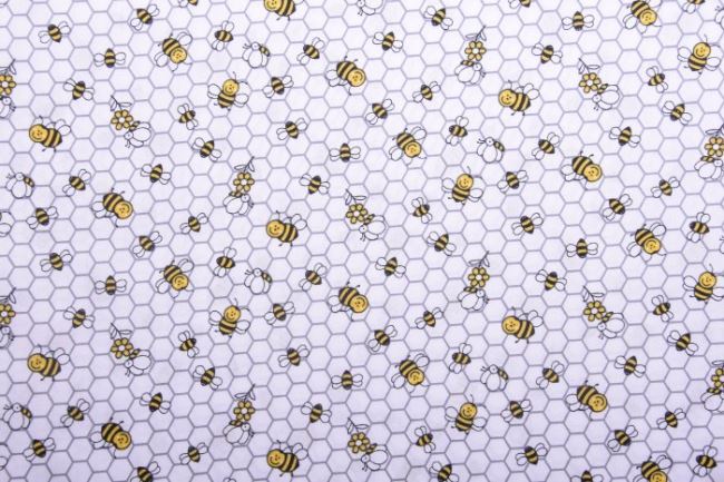 Tkanina bawełniana biała z nadrukiem pszczół 11127/050