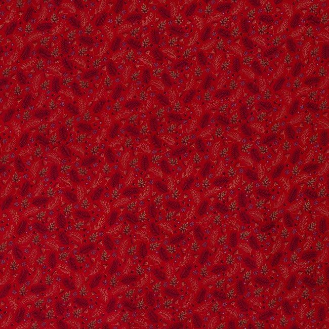Tkanina bawełniana świąteczna czerwona z nadrukiem jarzębinek 14708/015