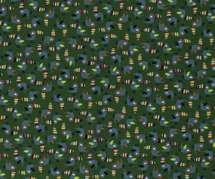 Tkanina bawełniana zielona z nadrukiem ptaszków 13105/026